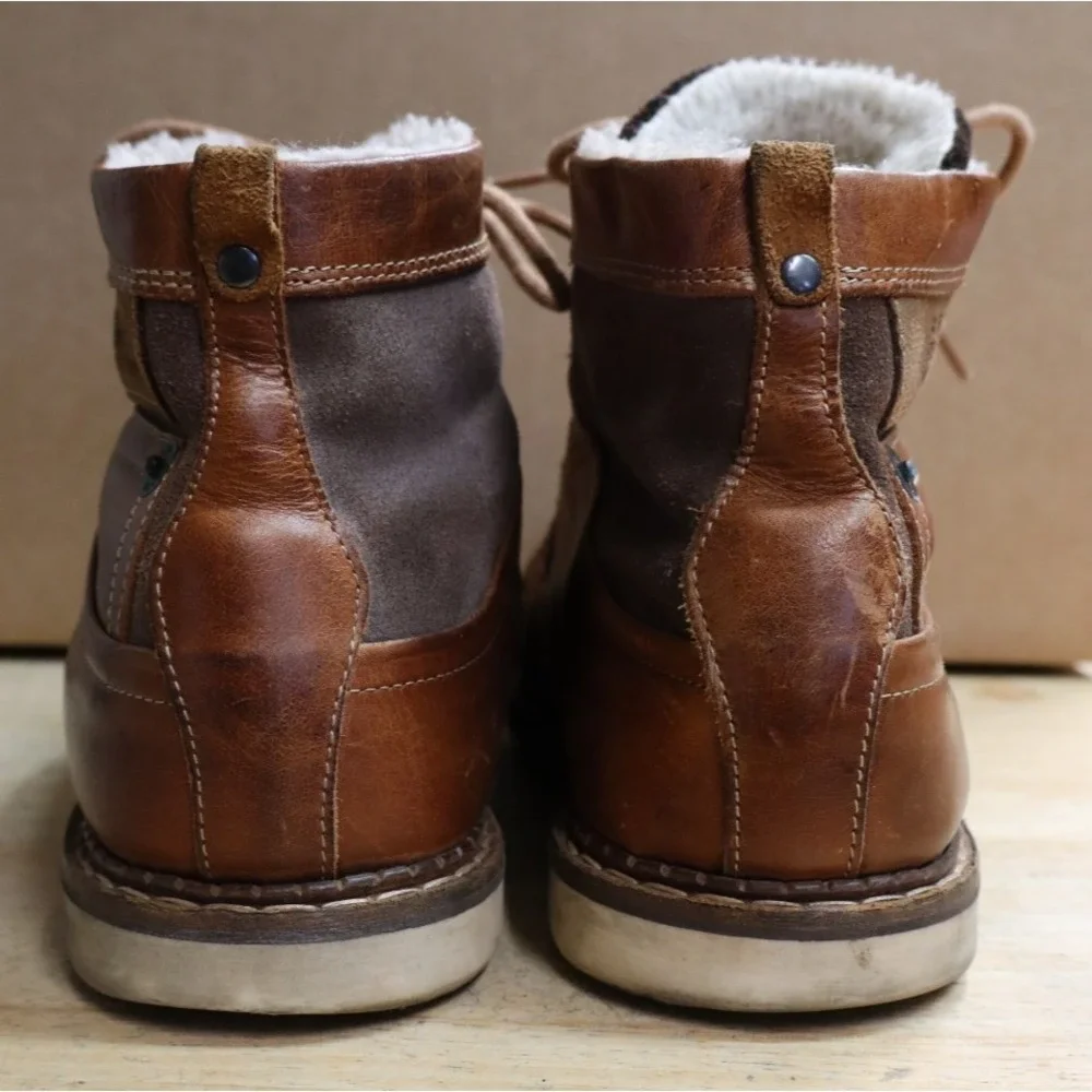 Bullboxer Zander II Lace-Up Leather Sherpa Lining Ankle Boots Mens Size 12 Brown